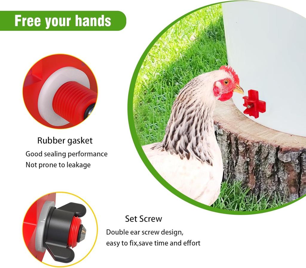 Poultry Water Nipple Kit Automatic Chicken Drinker 20PCS Red
