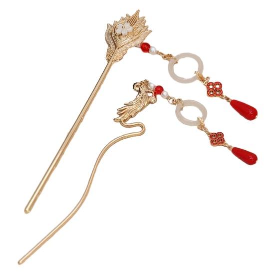 Заколка для волос в китайском стиле Дракон и Феникс с кисточками для женщин и девочек, длинные заколки для волос, украшение, китайский древний костюм ханьфу, аксессуары для волос