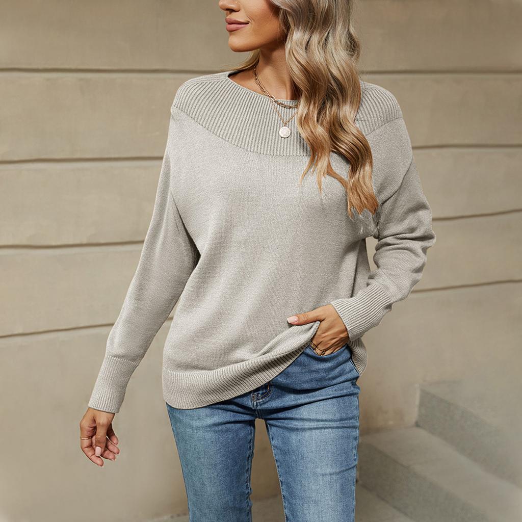 Женский однотонный свитер на одно плечо, повседневная трикотажная рубашка с длинными рукавами