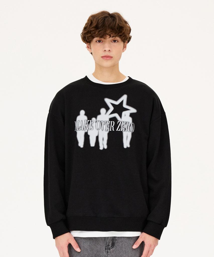 MOZMOZ [Set] Brushed Graphic Print Oversized Sweatshirt