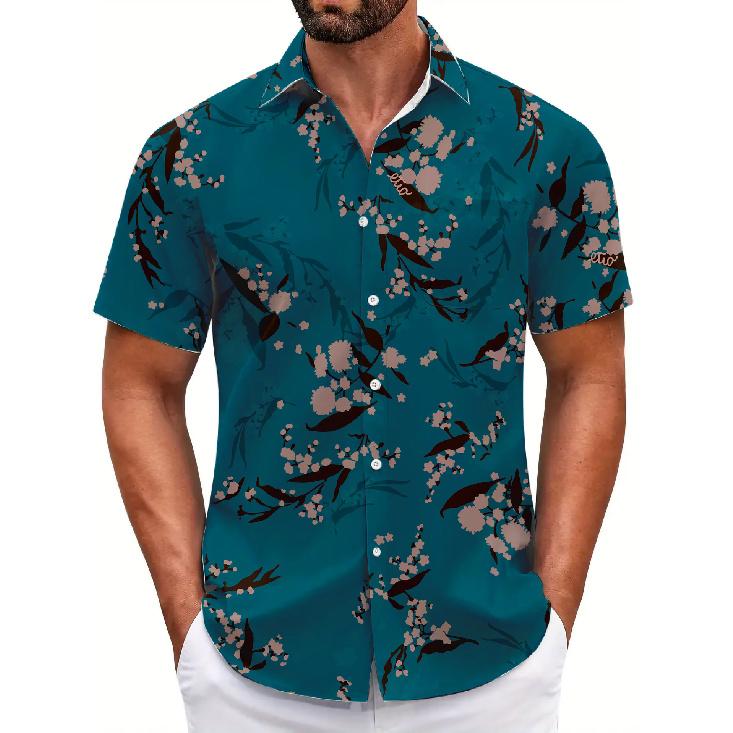 Hawaiian retro style loose beach shirt seaside vacation all-match floral shirt men's short sleeves