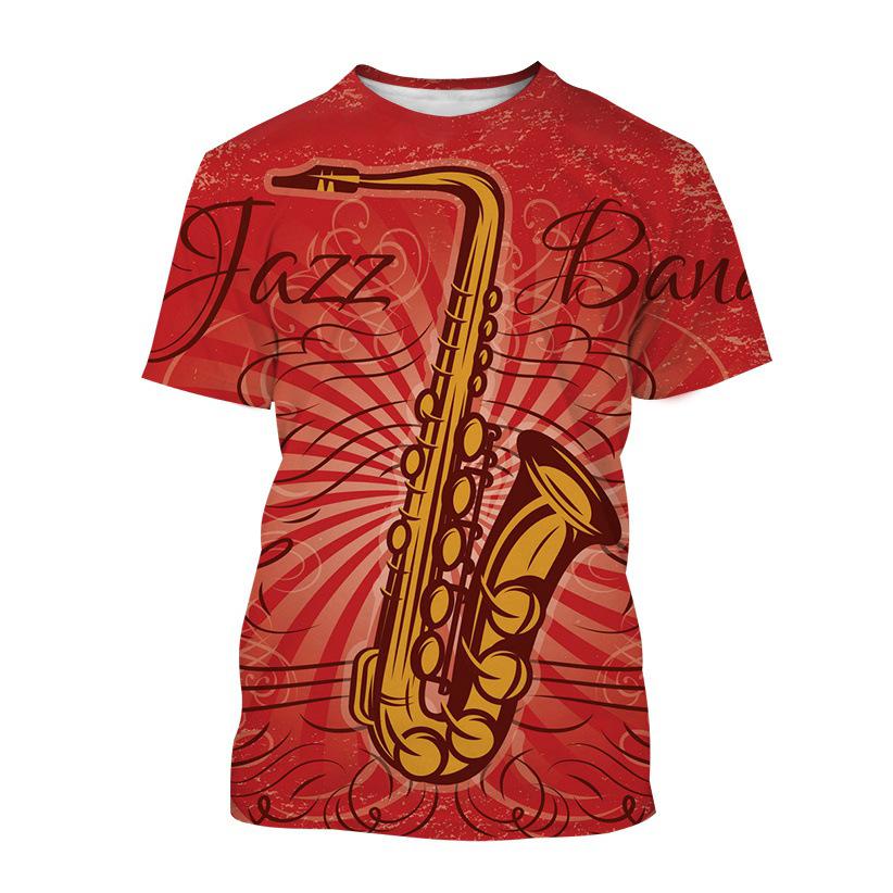 Saxophone Series 3D Printed Men's Casual Short Sleeved T-shirt Sportwear Men T-shirts