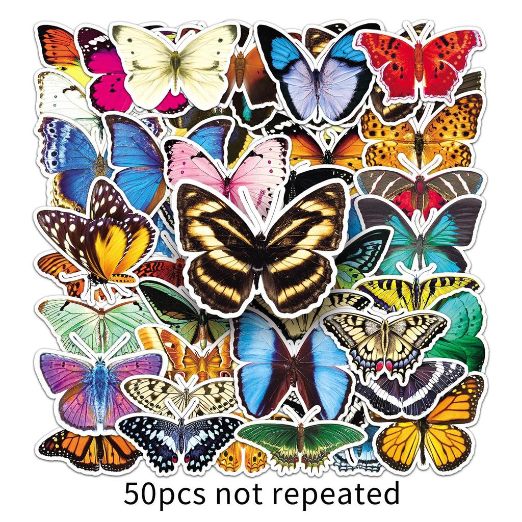 50 Butterfly Graffiti Personalized Creative Insects Children's Cognitive Decoration Water Cup Mobile Phone Case Suitcase Stickers Waterproof