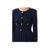 Self-Portrait Round Neck Knitted Pleated Short Wool Long Sleeve Dress Women dress Navy-Blue RS24153SBLNAVY