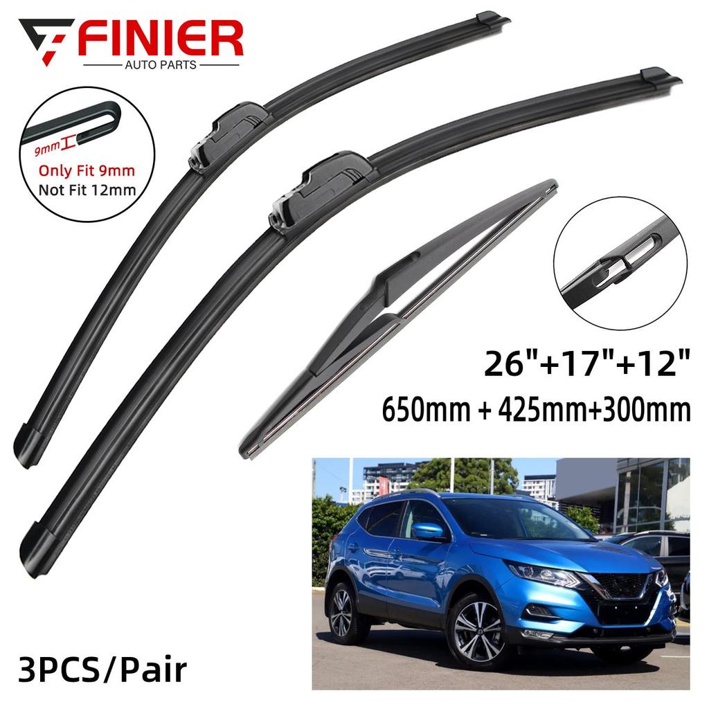 3 шт. щетки стеклоочистителя для Nissan Qashqai J11 2013-2020 26 "17" 12" подходят для переднего лобового стекла, щетки для окон, резак, аксессуары