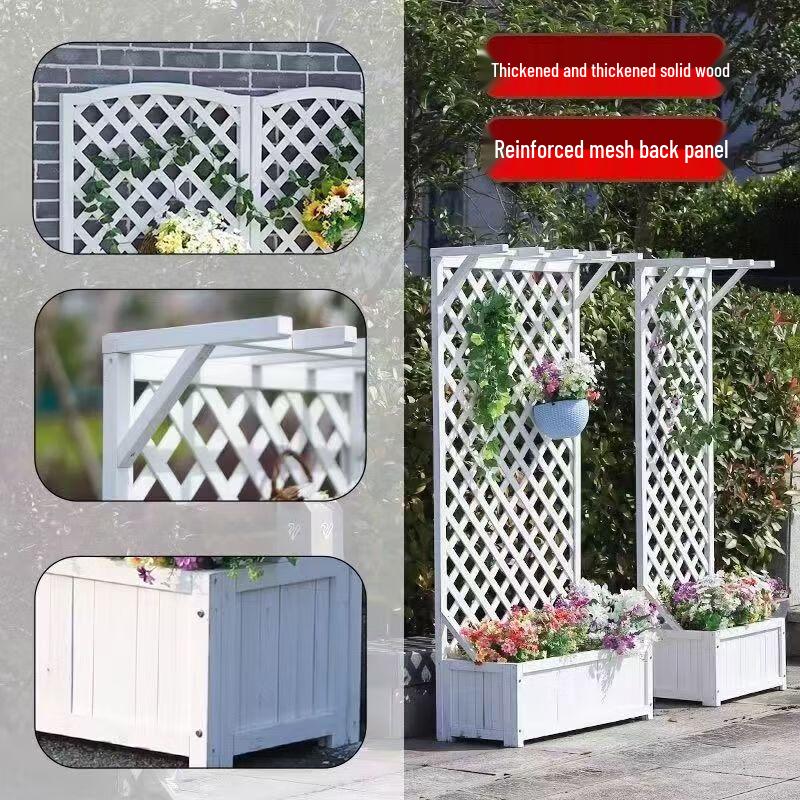 Outdoor White Wood Trellis Planter