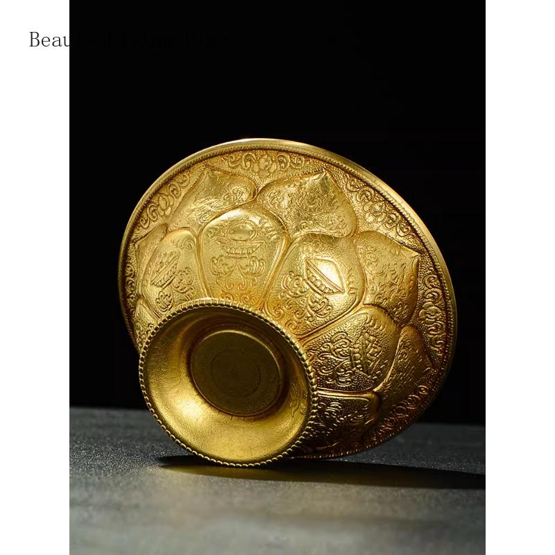1PCS Copper Water Supply Bowl Household Carved Lotus Tibetan Water Supply Cup Water Purification Cup Bowl