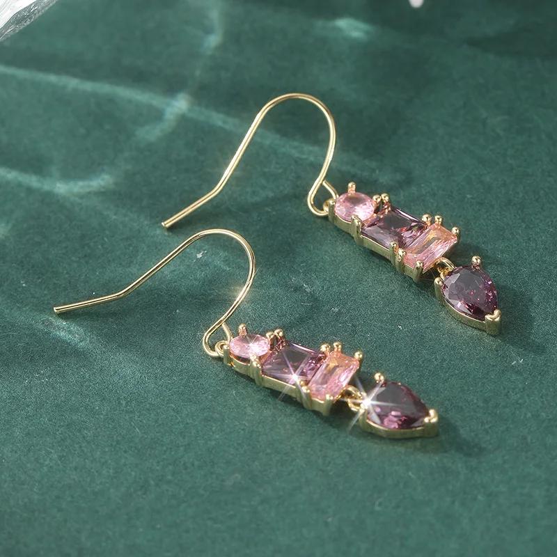 Элегантные Изысканные Геометрические Серьги-Подвески с Искусственным Аметистом Женские Великолепные Ювелирные Аксессуары для Банкетной Вечеринки Подарки