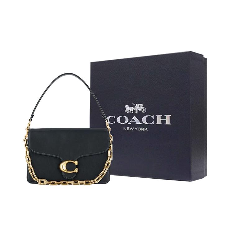 Coach Tabby 26 Gold Metal Logo Leather Shoulder Bag Medium Women shoulder bag Black CAF52-B4BK