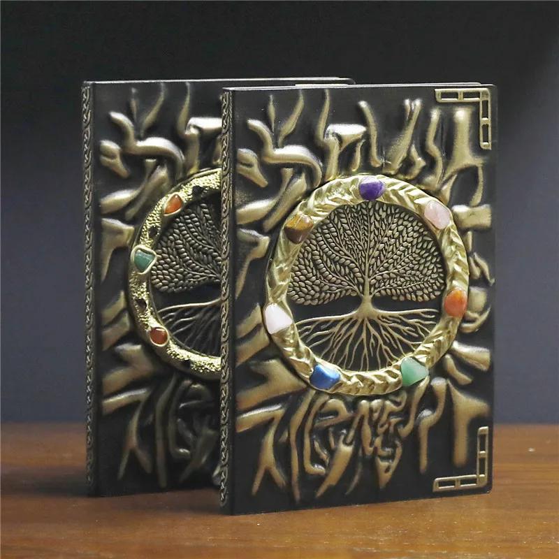 Европейский креативный блокнот Magic Notebook Ring из щебня Дерево жизни, инкрустированное семью цветными камнями, натуральные кристаллы, изделия ручной работы