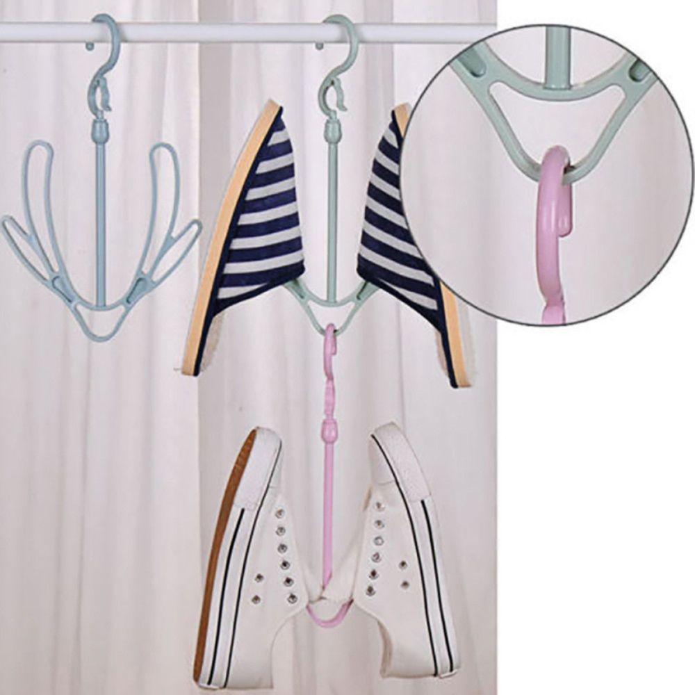 Rotatable Clothes Plastic Storage Shelf Shoe Racks 2 Hooks Drying Hanger