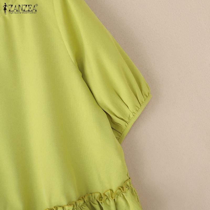 Zanzea Neck Round Casual Women Short Sleeve Blouse