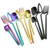 JANKNG Matte Black Dinnerware Sets Kitchen Decor Spoon Fork Knife Tableware Set Gold Cutlery Ice Cream Soup Coffee Use