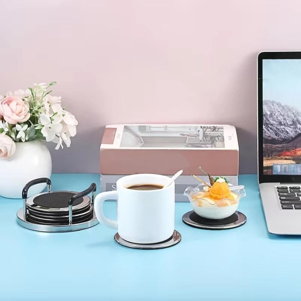 6PCS/SET Round Stainless Steel Coaster Minimalist Drink Pad Creative Insulation Cup Mat Bar