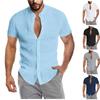 Summer V-neck Linen New Cardigan Stand-up Collar Short-sleeved Men's Shirt