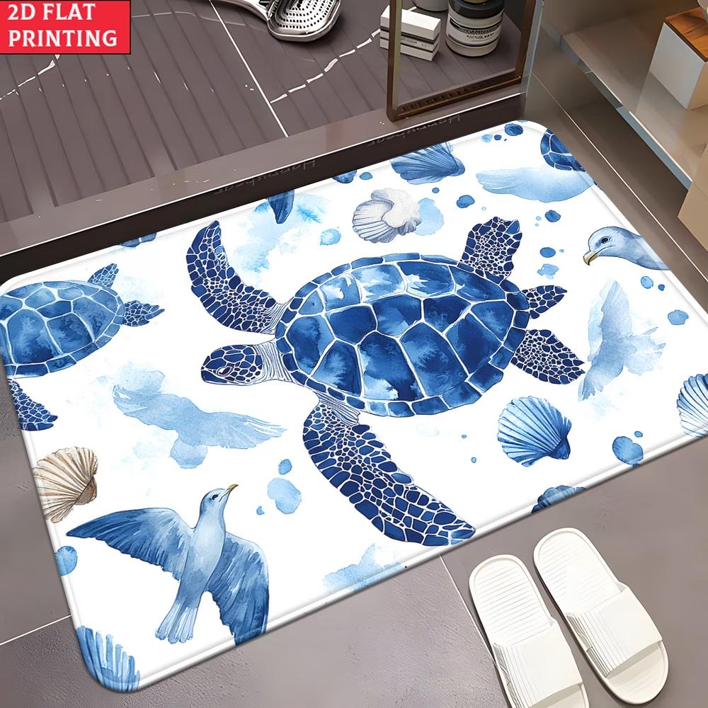 Rustic Sea Turtle Floor Mat Vintage Coral Coastal Welcome Doormat for Living Room Balcony Bedroom Creative Entrance Carpet
