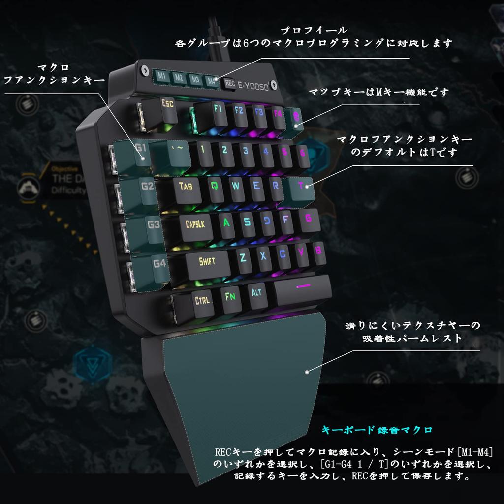 Gaming Keyboard 44 Keys Red Axis Mechanical Keyboard USB Wired Compact Design with RGB Luminous LED Backlight Fully Programmable Gaming Keyboard