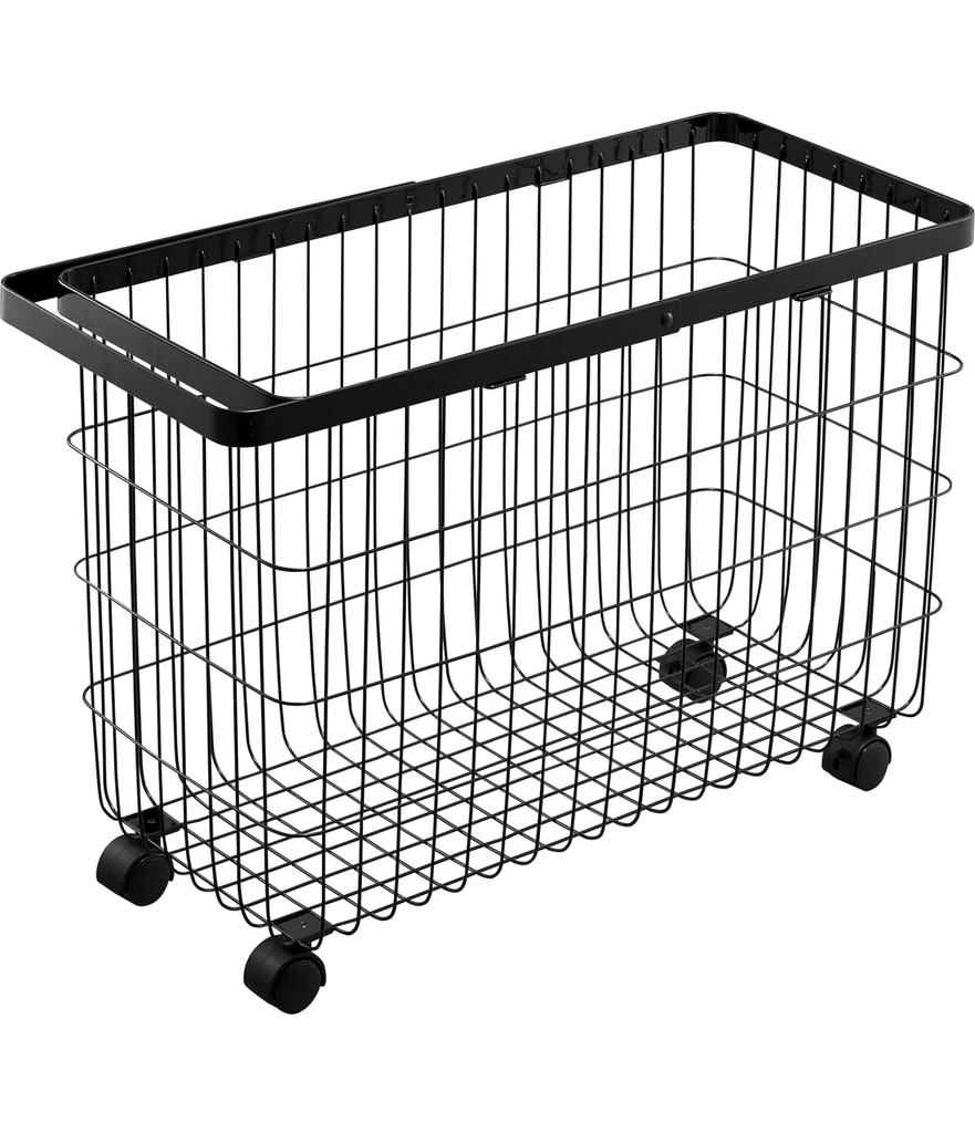 Yamazaki Jitsugyo Laundry Basket with Casters Wide Low Black X D25 X Using Tower Laundry Basket 6628 Smooth In and Just the Right Height & Approx.