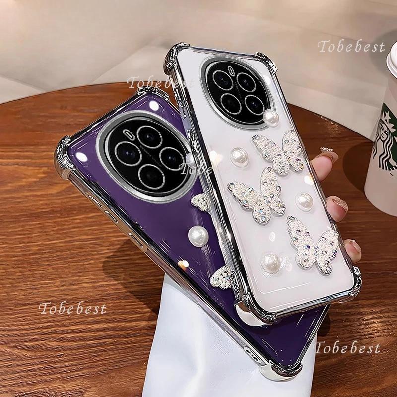 3D Перламутровая Бабочка Ударопрочный Силиконовый Чехол с Гальваническим Покрытием для Huawei Honor Magic 7 Lite 6 5 4 3 Pro Прозрачная Задняя Крышка