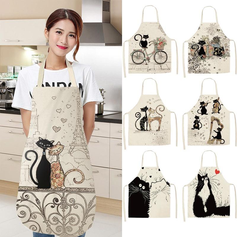 1 шт. кухонный фартук с рисунком милого кота без рукавов хлопковый льняной фартук домашняя одежда для уборки домашняя готовка передник
