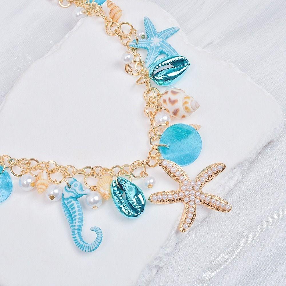 Imitation Pearl Shell Starfish Necklace Sea Series Natural Conch Beach Necklace  Kids