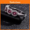Elegant Ruby Right Hand Ring With Silver Eternal Bridal Wedding Band