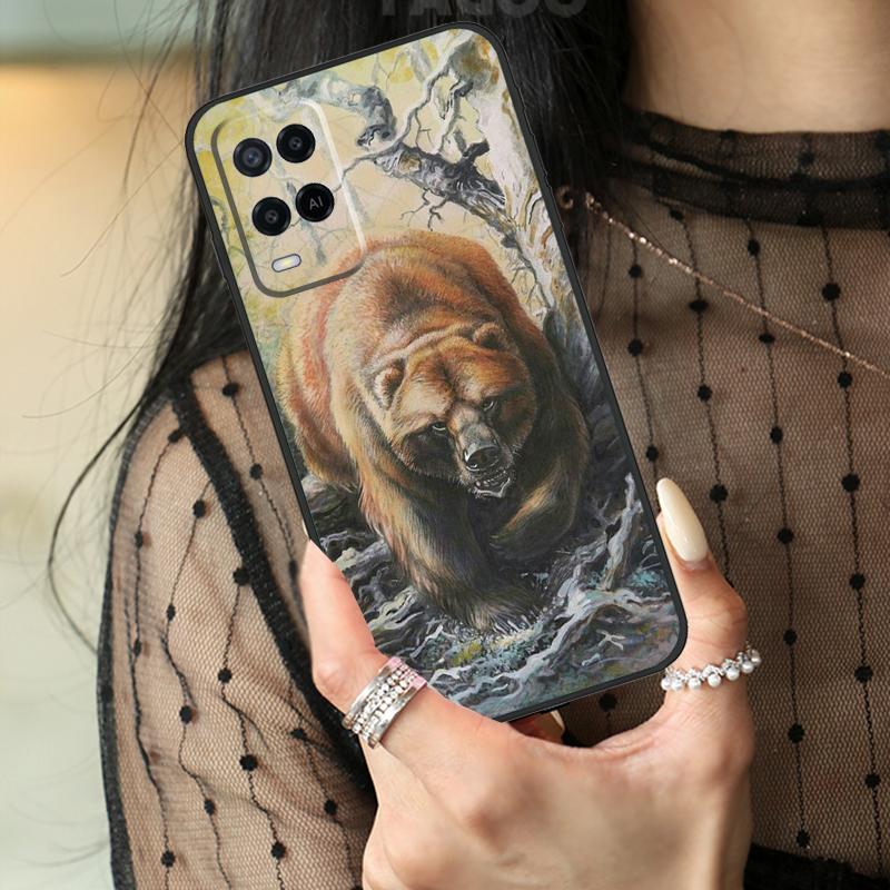 Милый чехол с медведем гризли для Oppo A5 Pro A15 A17 A57 A77 A18 A38 A58 A78 A98 A94 A74 A54 A40 A60 A80 A96 A76 A16