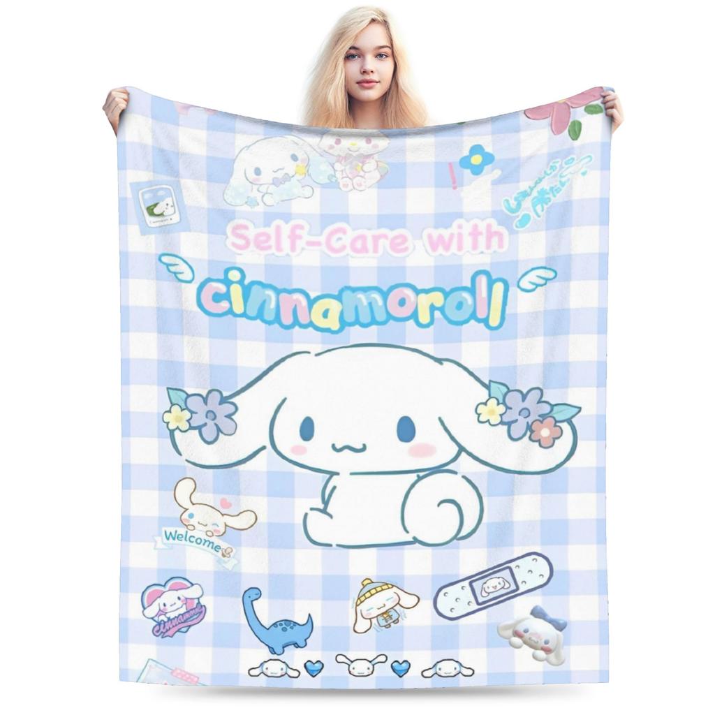 Kawaii Cinnamoroll Fleece Blanket Sanrio Cute Cartoon Dog Vintage Throw Blanket for Home Hotel Sofa 200x150cm Rug Piece