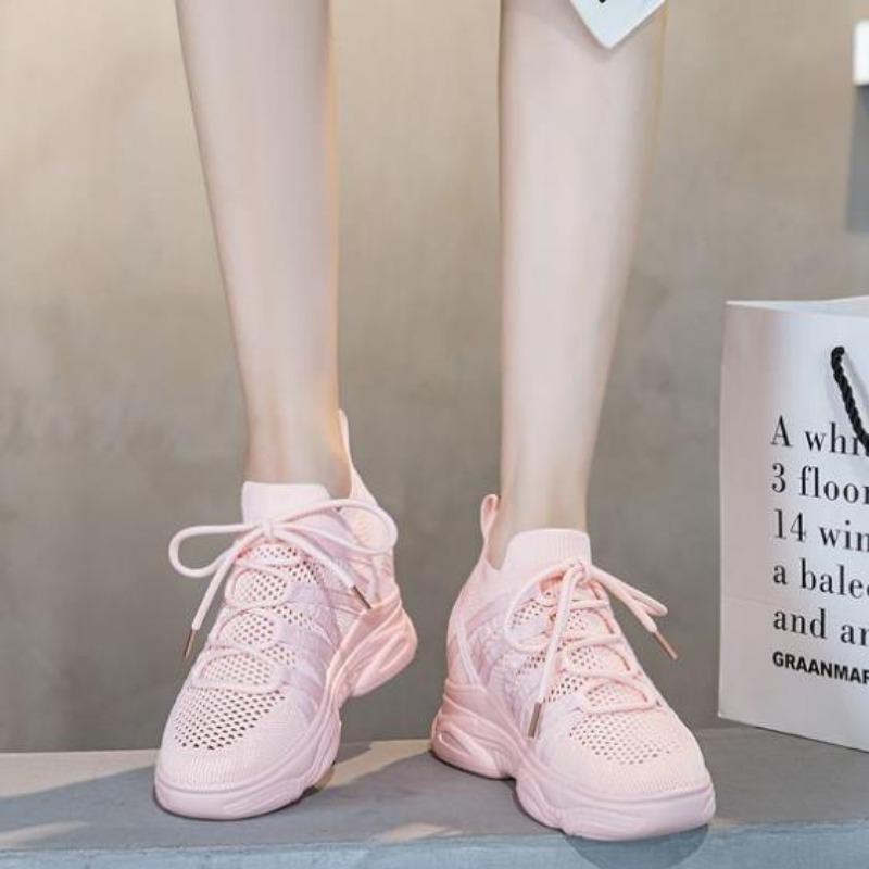 Модные 6 см сетчатые носки с воздушной подкладкой, трикотажные туфли на платформе и танкетке, весенние полые кроссовки, дышащие, удобные, женские сандалии, летние туфли