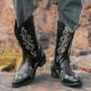 Fashion Western Motorcycle Knight Cowboy Boots Leather Man High Top Walking Footwear Men Shoe Men Stylish Embroidered Mid Calf Boots
