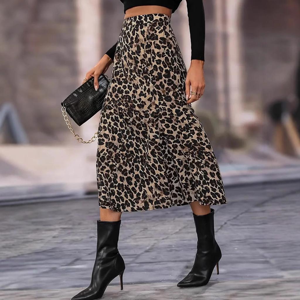 Женская весенне-летняя юбка с высокой талией и леопардовым принтом, облегающая бедра