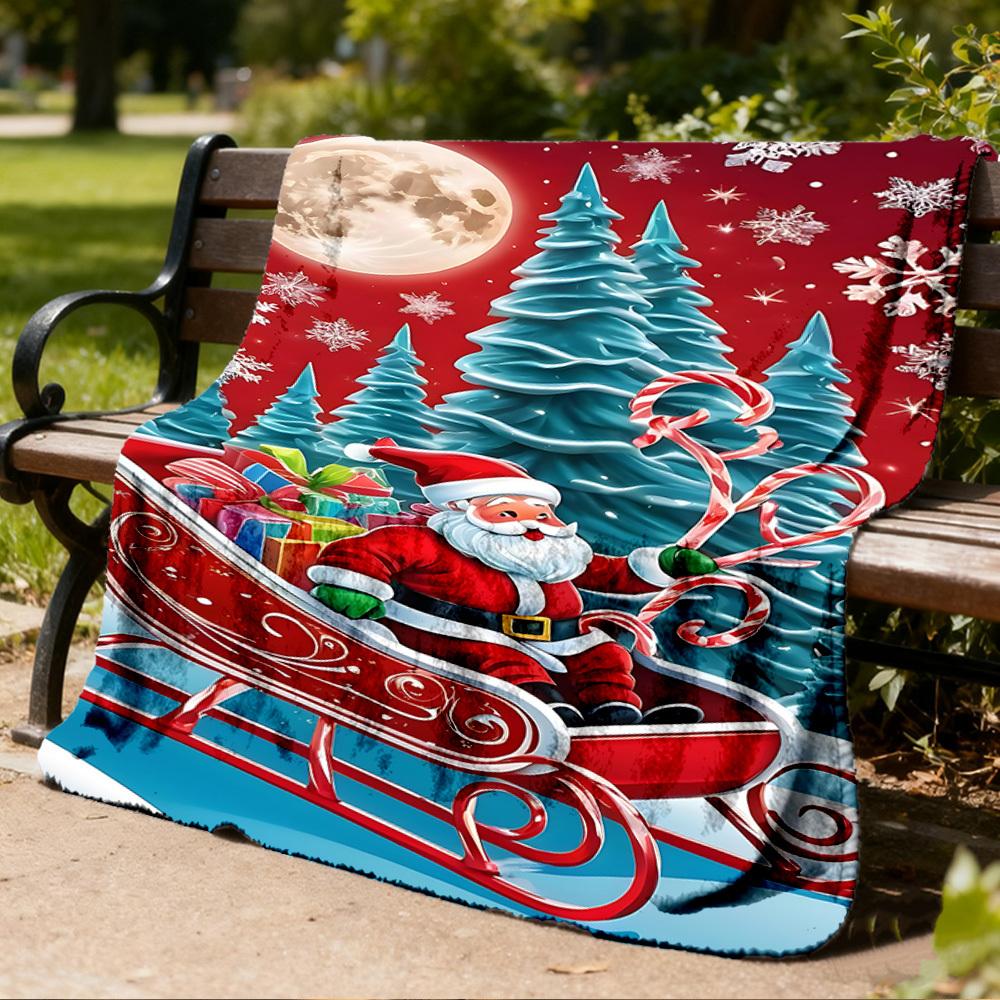 1pc Christmas Santa Claus Outdoor Flannel Blanket Soft All Season Polyester Throw , Perfect for Picnics & Travel , Picnic Accessory
