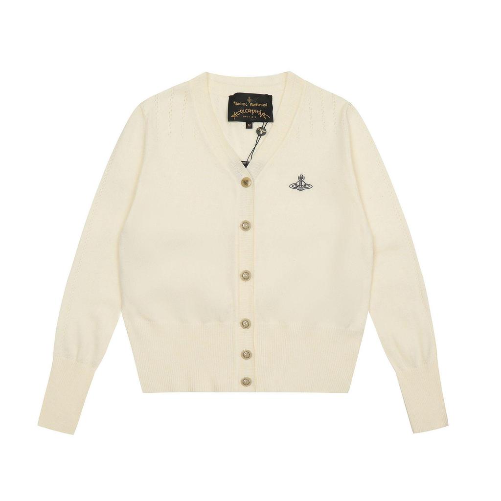 25SS Тонкий вязаный свитер Vivi Saturn с вышивкой и воротником-жабо - Корейская весенне-осенняя коллекция