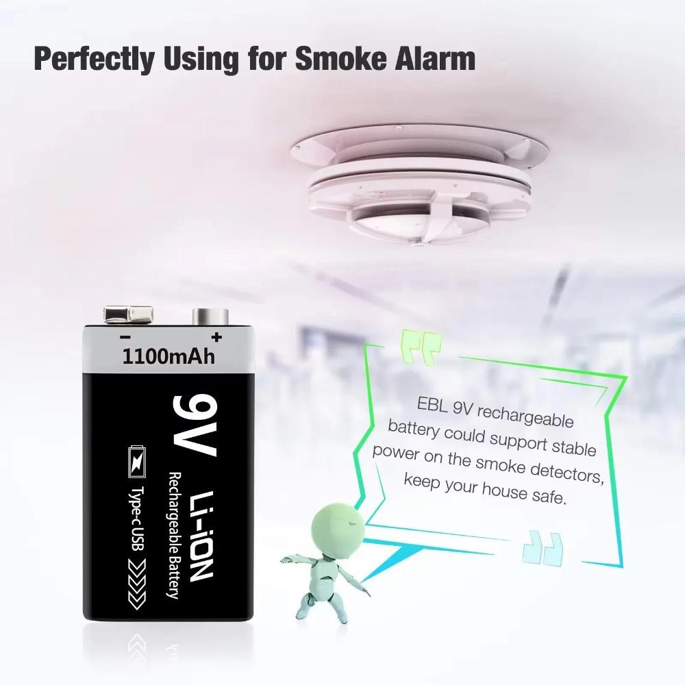 Аккумулятор 9В Перезаряжаемый 1100 мАч USB Type-C 6F22 9В Литий-ионный аккумулятор для Мультиметра, Радиоуправляемых игрушек, Гитарной педали, Микрофона