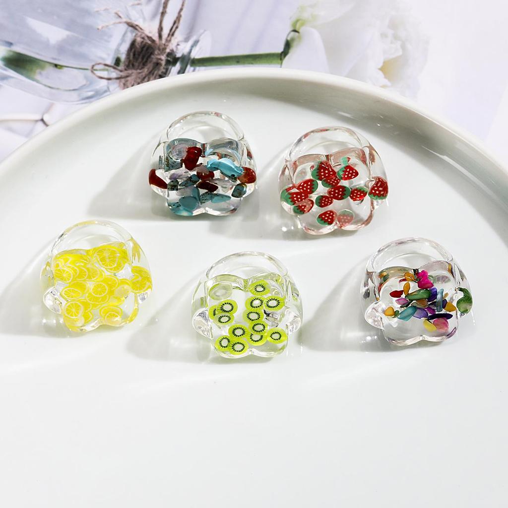 Кольцо из смолы, прозрачное кольцо с фруктами, модное кольцо ручной работы, милое женское дизайнерское стильное кольцо