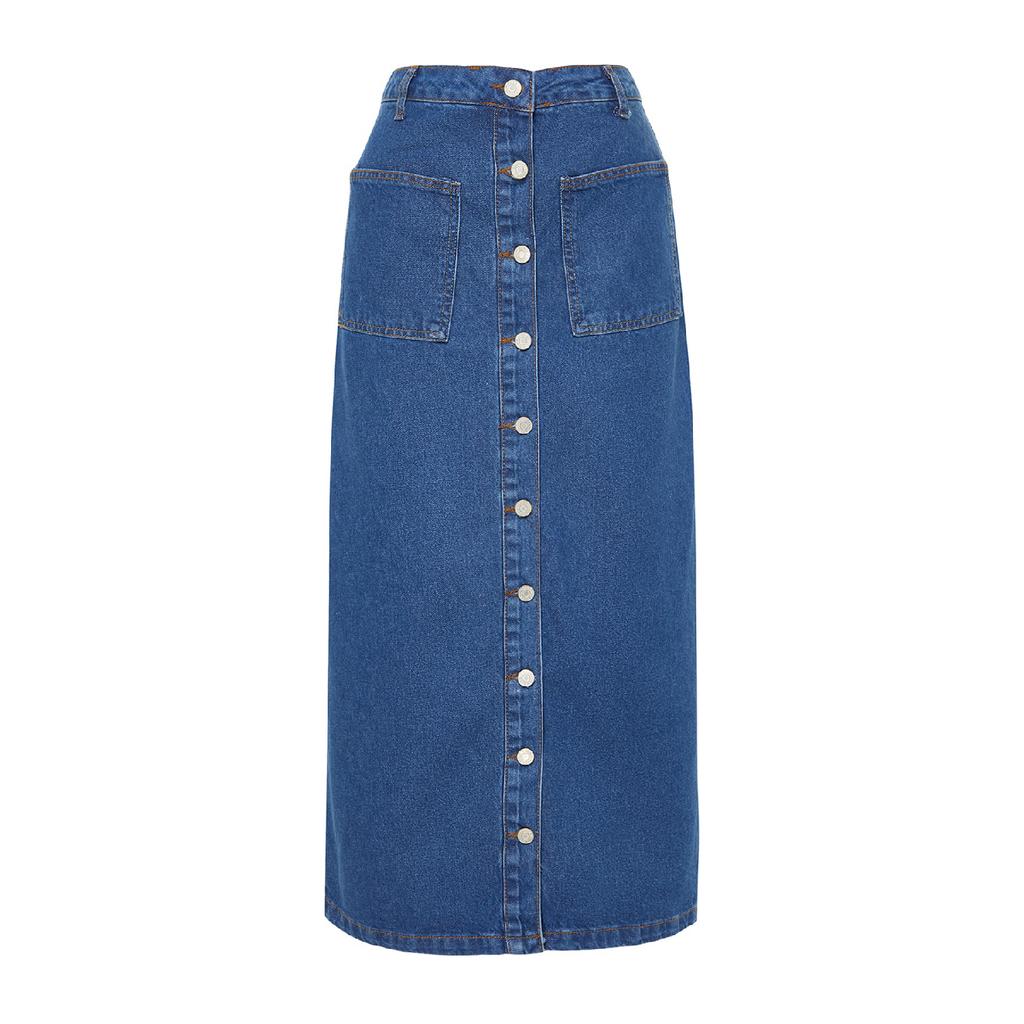 Джинсовая юбка темно-синего цвета с двойным карманом и высокой талией Tctss23ee00002