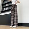 Women's Vintage Plaid Bell Bottoms Casual Loose-fit High-waisted Wide-leg Pants Elastic Waist Straight Pants