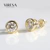 Viresa Moissanite Stud Earrings 925 Sterling Silver14K Gold Plated Bezel Setting 6.5mm Moissanite Earrings Stud for Women