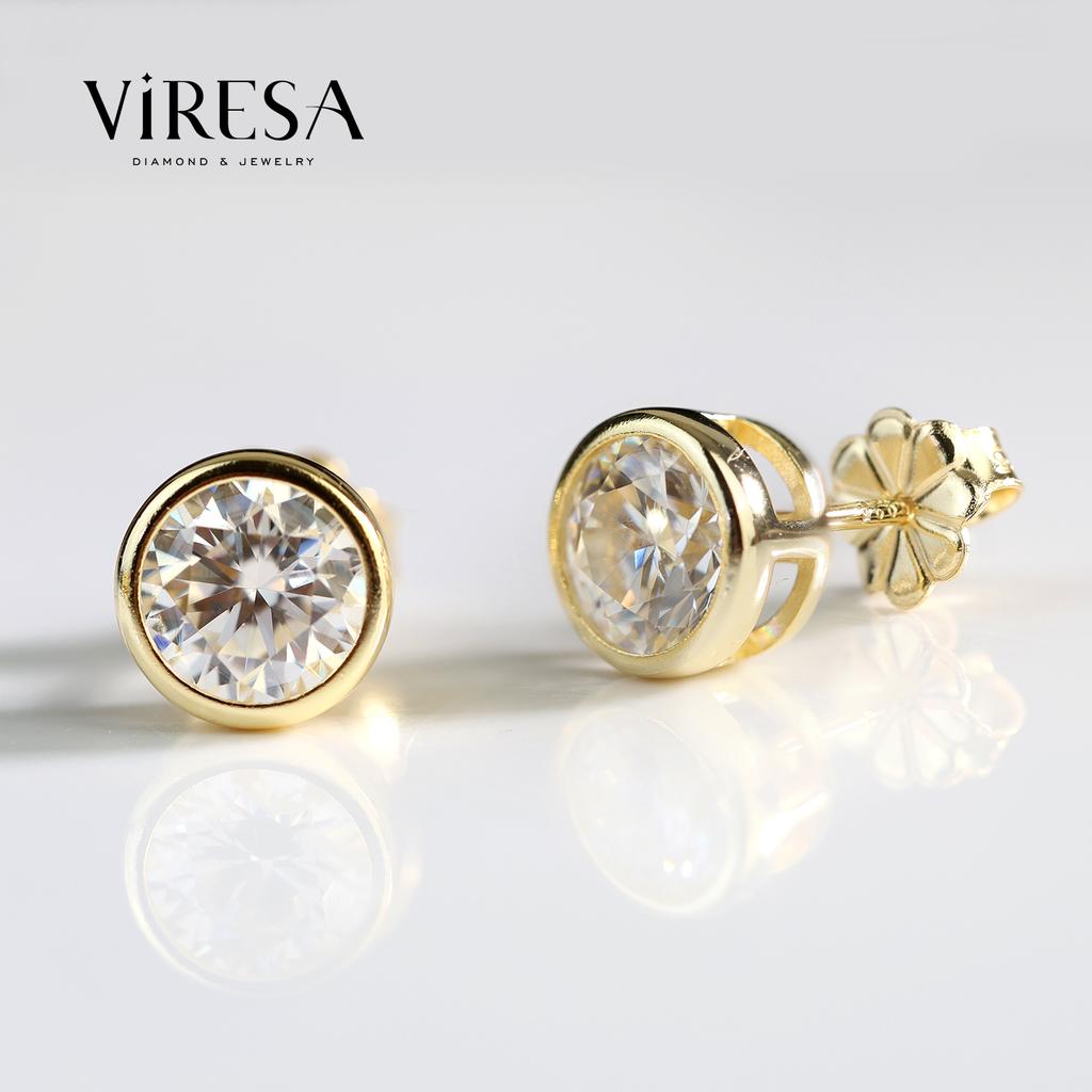 Viresa Moissanite Stud Earrings 925 Sterling Silver14K Gold Plated Bezel Setting 6.5mm Moissanite Earrings Stud for Women
