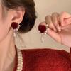 Geometric Wine Red New Year Earring Vintage Autumn Winter Earring Rose Pearl Ear Studs  Women