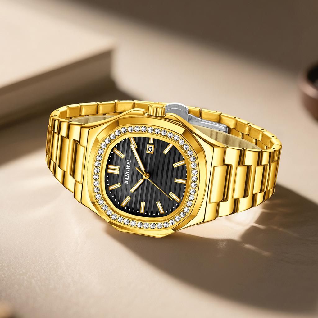 Мужские часы Бизнес Водонепроницаемые Светящиеся Дата Мужские Наручные часы Нержавеющая сталь Квадратный циферблат Кварцевые Мужские часы