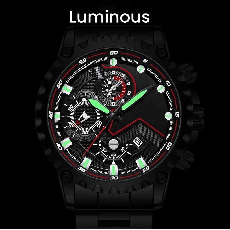 Мужские водонепроницаемые светящиеся часы из нержавеющей стали деловые часы кварцевые наручные часы