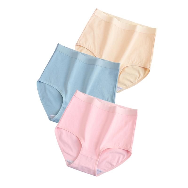 3 шт./лот! Хлопковое нижнее белье, женские трусики с высокой талией, удобные однотонные трусы, большие размеры M-3XL