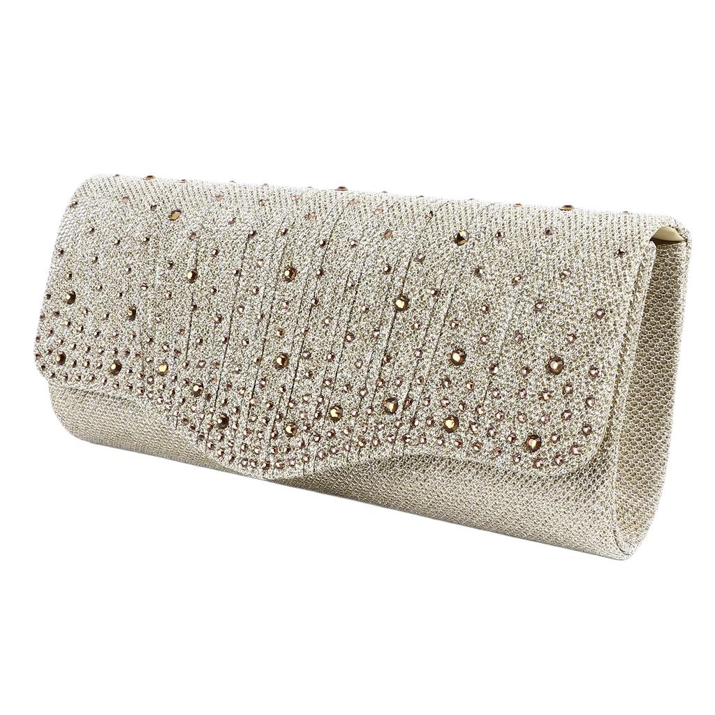 Women Evening Bag Sparkly Glitter Rhinestone Multifunctional Handbag for Dinner Party Wedding Gold Free Size