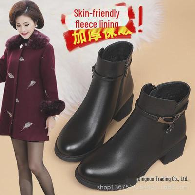 Женские зимние ботинки из натуральной кожи на среднем каблуке — мягкая подошва, теплые, удобные для людей среднего и пожилого возраста