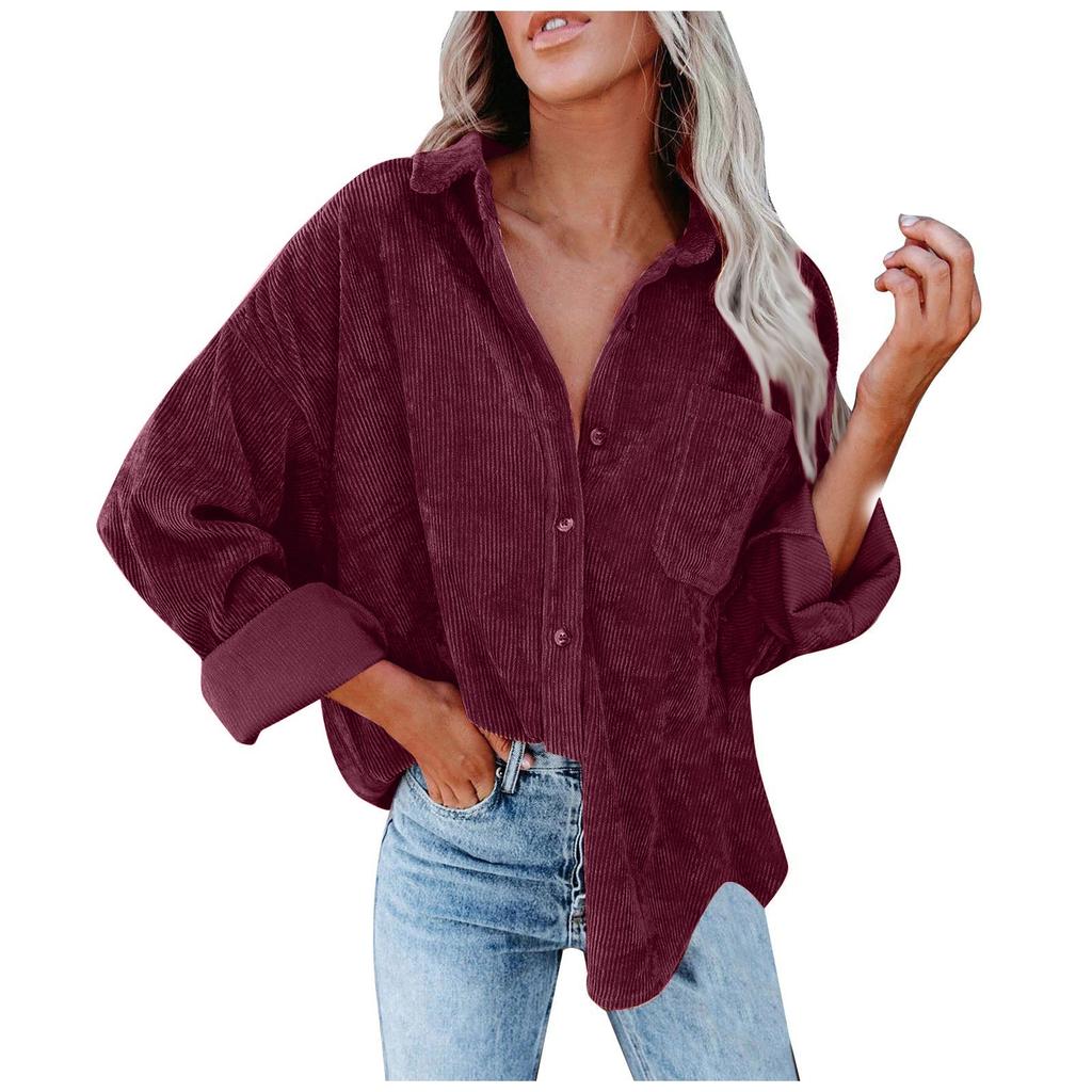 Women's Casual Solid Color Lapel Long Sleeve Corduroy  Jacket