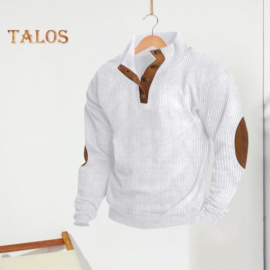 Весна Осень Мужской Топ Цветные Блоки Лоскутная Ретро Стиль Полуоткрытый Воротник-стойка Толстовка Плюс Размер Свободный Длинные Рукава Топ Повседневная Жизнь Офис И Отдых