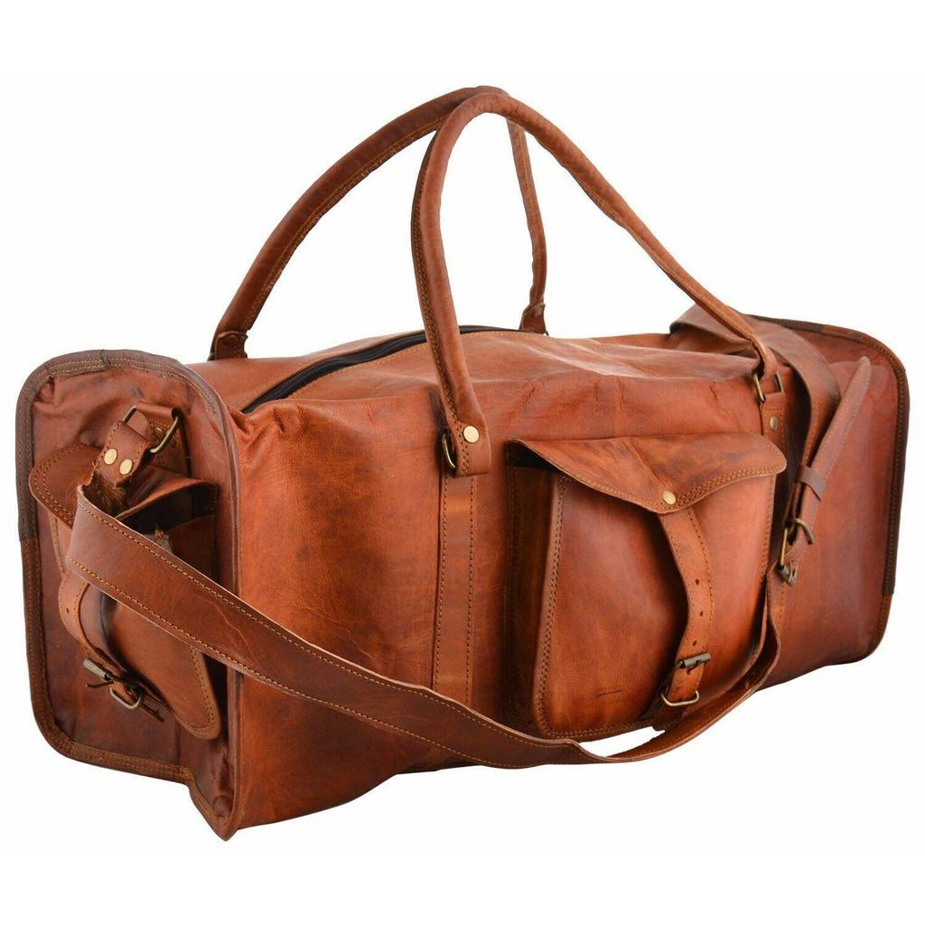 Leather Goat Luggage Men Travel Gym Hobo Duffle Brown Genuine Vintage Bags Bag