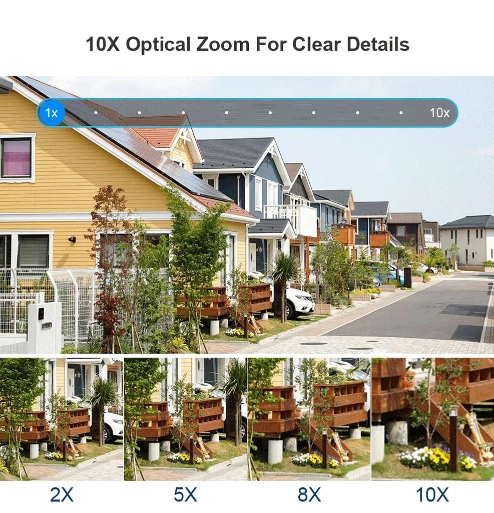 Уличная камера 20 Мп WiFi с оптическим 10-кратным зумом 10K, четырьмя объективами, четырьмя экранами, PTZ, двусторонним аудио, автоматическим отслеживанием, камерой видеонаблюдения