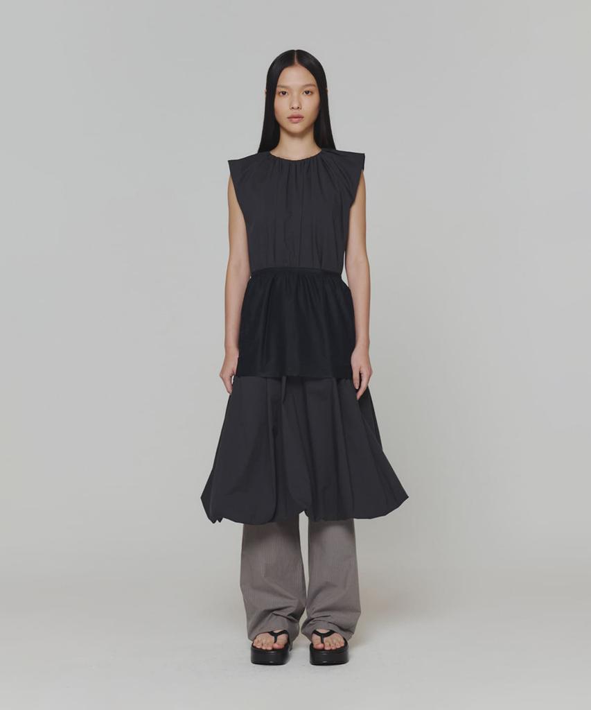 Amomento Cotton Volume Shirring Dress_Charcoal